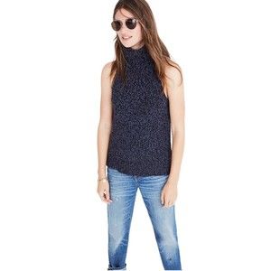 Madewell Merino Wool Blend Chunky Turtleneck Cutaway Sweater-Vest Women XS Navy